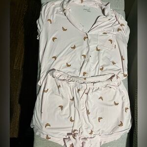 Cropped aerie pj set - size l light pink croissant pattern